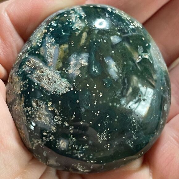 Ocean Jasper palm stone crystal white natural green spots dots stars - Picture 8 of 8